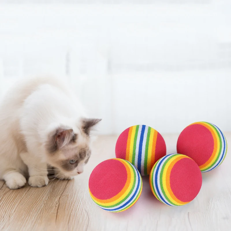 Super Q Striped Foam Ball Cat and Dog Toy Eco-Friendly Plastic and EVA for Play and Playfulness Rainbow Colored Pet Toy