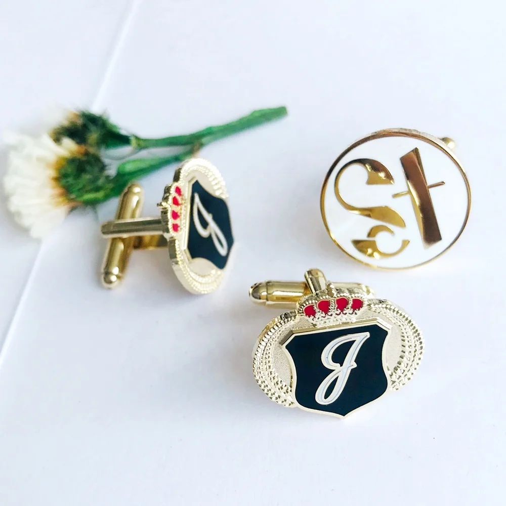 Make Custom Cuff Link With Your Logo Design Low Minimum Cloth Gold Plated Round Shape Luxury Cufflinks for Men Gifts Decoration