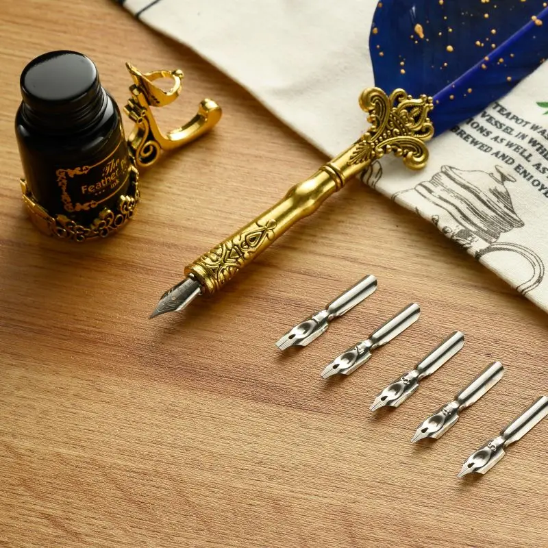 Wooden Calligraphy Dip Pen Glass Pen With Ink Sealing Wax Stamp Gift Set Vintage Quill Fountain Pen