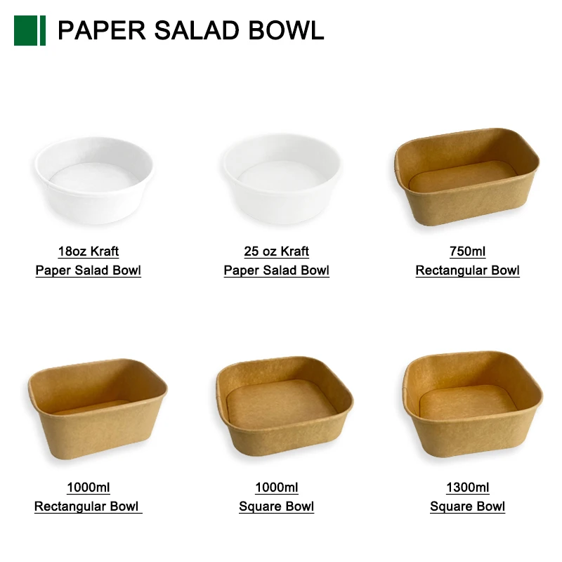 Factory Wholesale Large Size Biodegradable Kraft Paper Food Container Take Out Paper Food Bowl Sandwich Salad Box