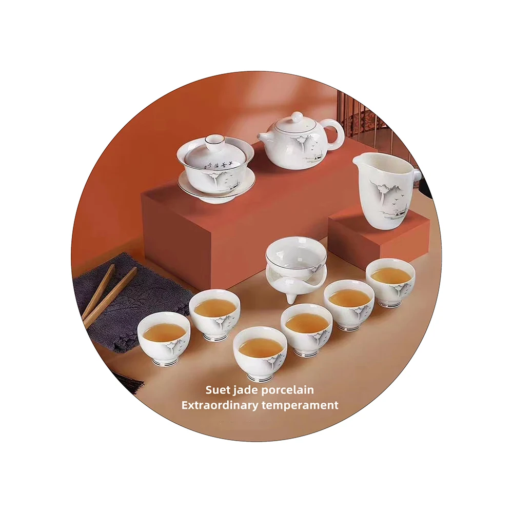 Light luxury refined oriental charm traditional tea set KungFu tea set cup covered bowl ware pot set