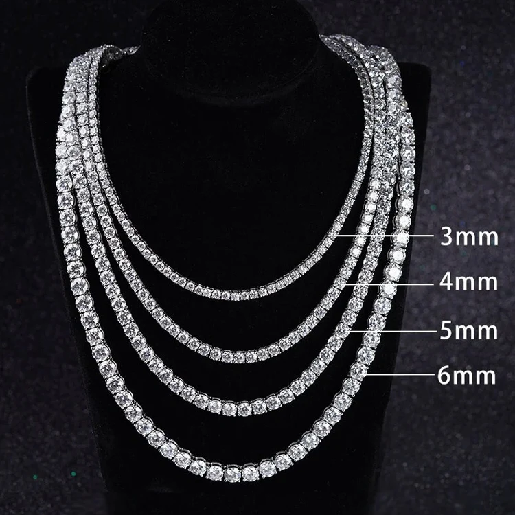14k White Gold Iced Out 2mm 3mm 4mm 5mm 6mm Lab Grown Diamond Tennis Necklace Chain