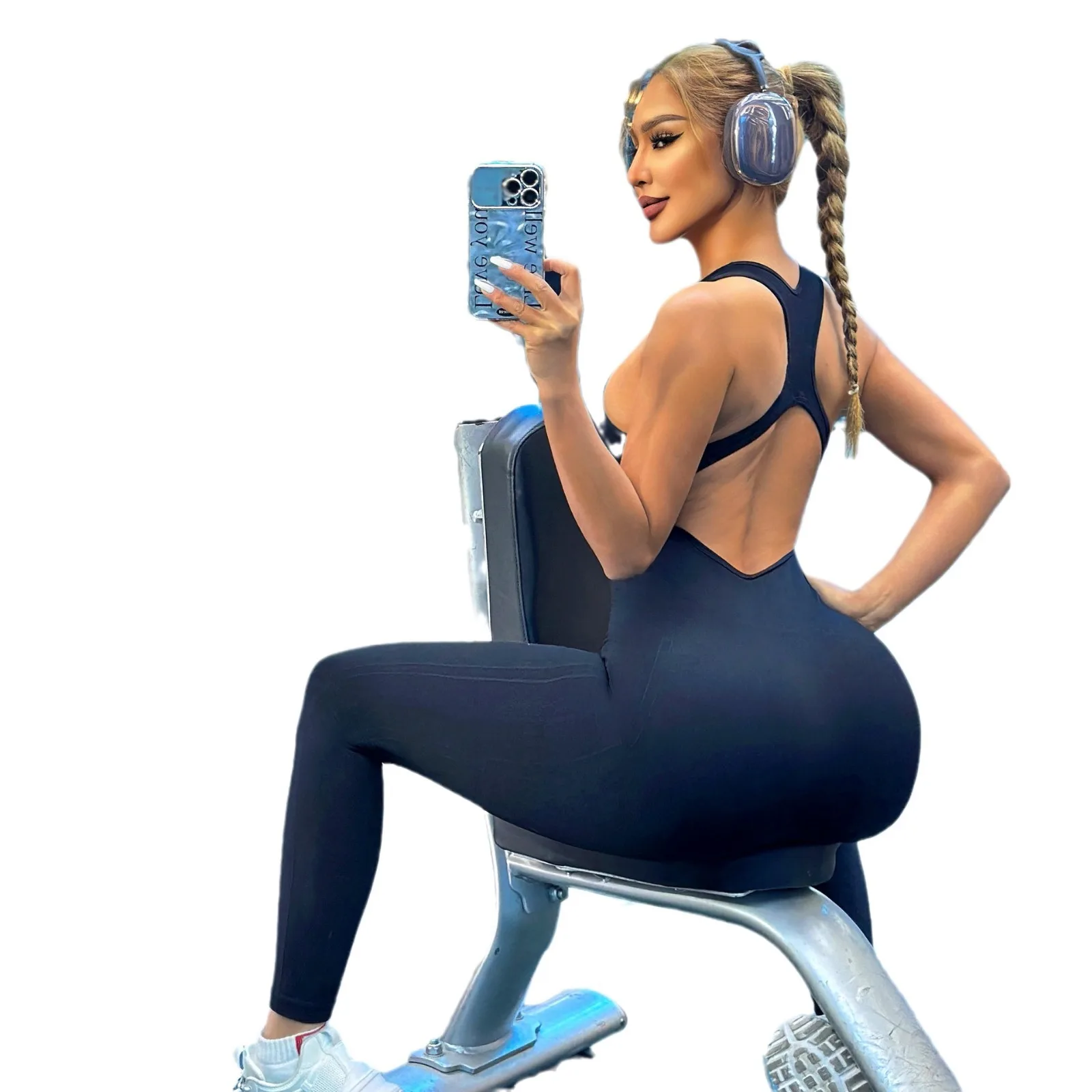 women yoga suit seamless long sleeve crop top jumpsuit new yoga wear gym set fitness yoga vest wide leg pants suit