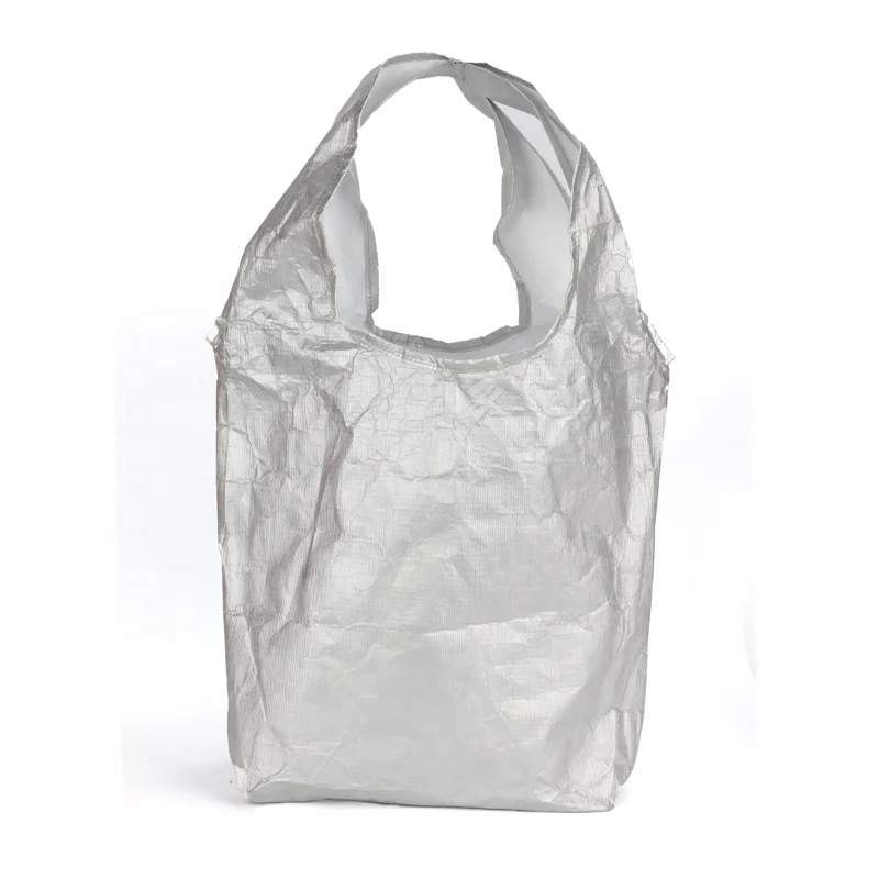 New simple washable tyvek paper handbag lightweight silver tyvek grocery shopping bag coated soft tyvek tote bag