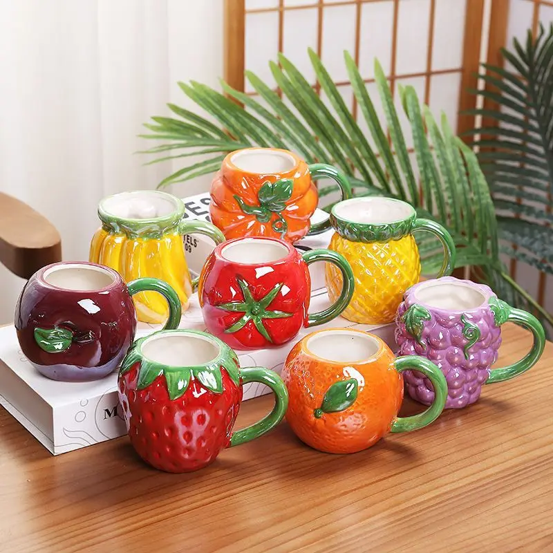3D Fruit Shaped Mug Ceramic Water Cup Strawberry Drinks Cup Pumpkin Coffee Mug Creative Drinking Mug For Juice