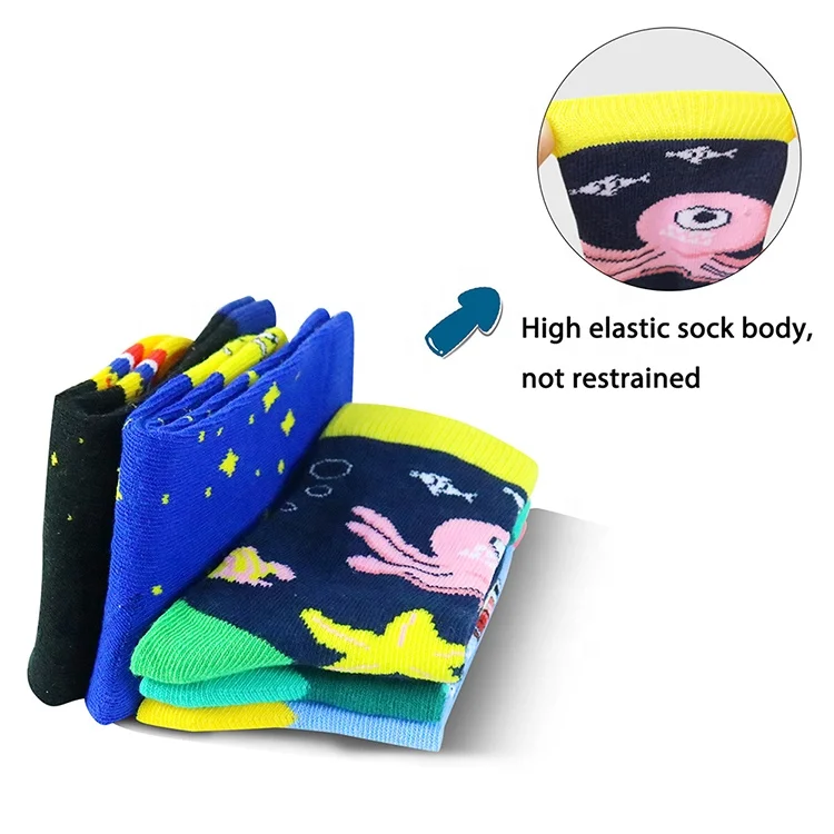 Oem wholesale custom design children cute  socks 100% cotton school teen boy jacquard kids cartoon crew sock