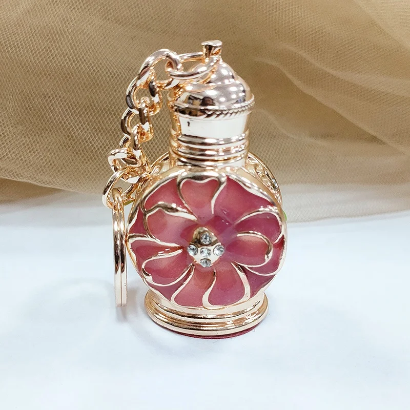 3ml Key Chain Ring Metal Alloy Flower Perfume Bottle Mini Pocket Arabic Glass Essential Oil Refillable Attar Bottle#887