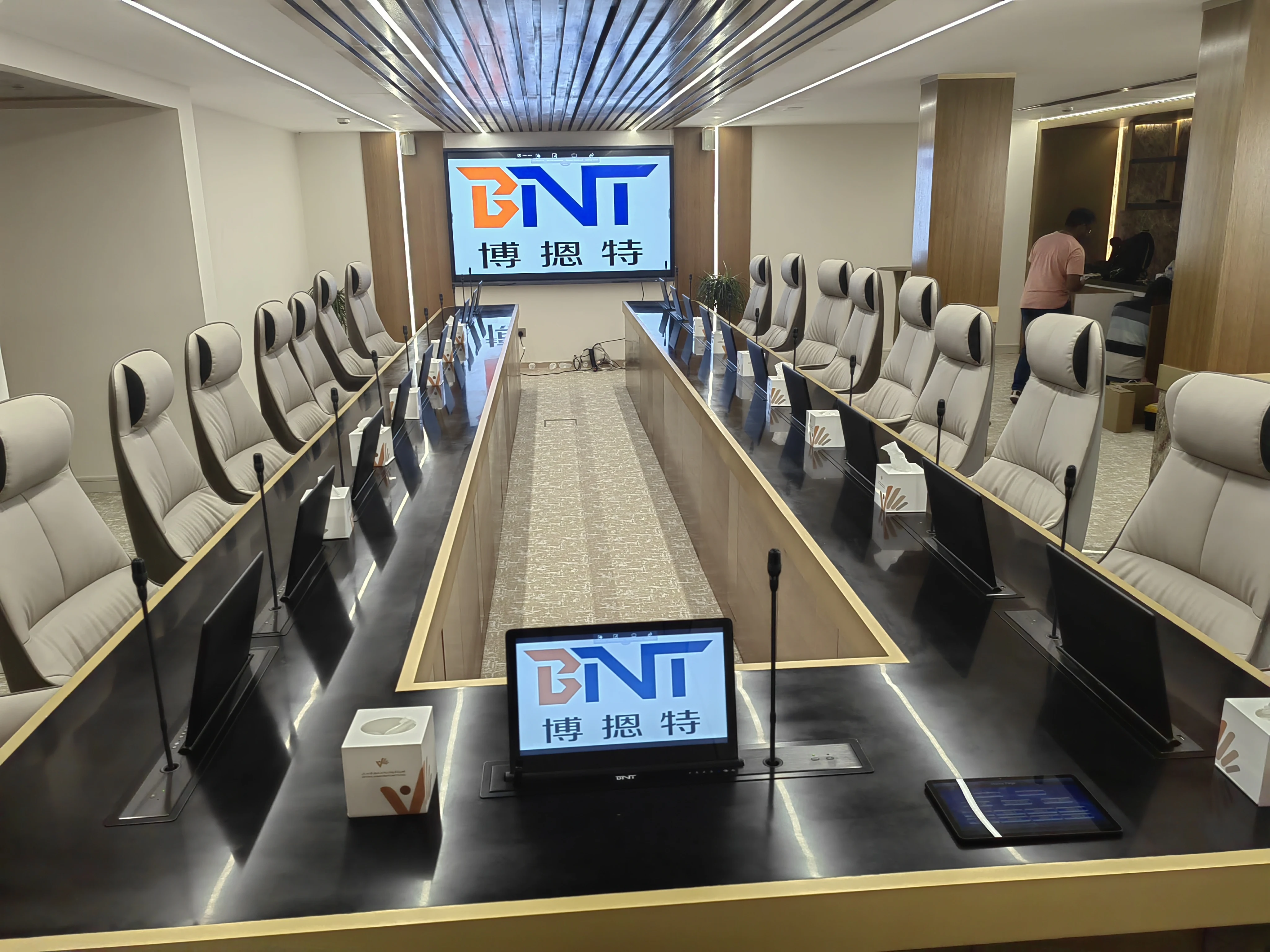 Intelligent conference system solution flush mount table retractable screen desk lcd monitor lift with built in microphone