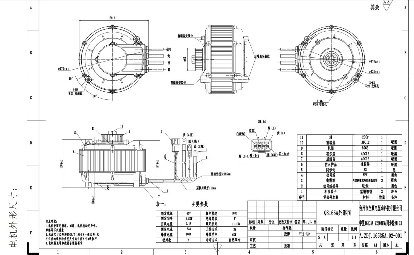 QS165 V2.0 35H 72V 5000W Mid-drive IPM PMSM motor