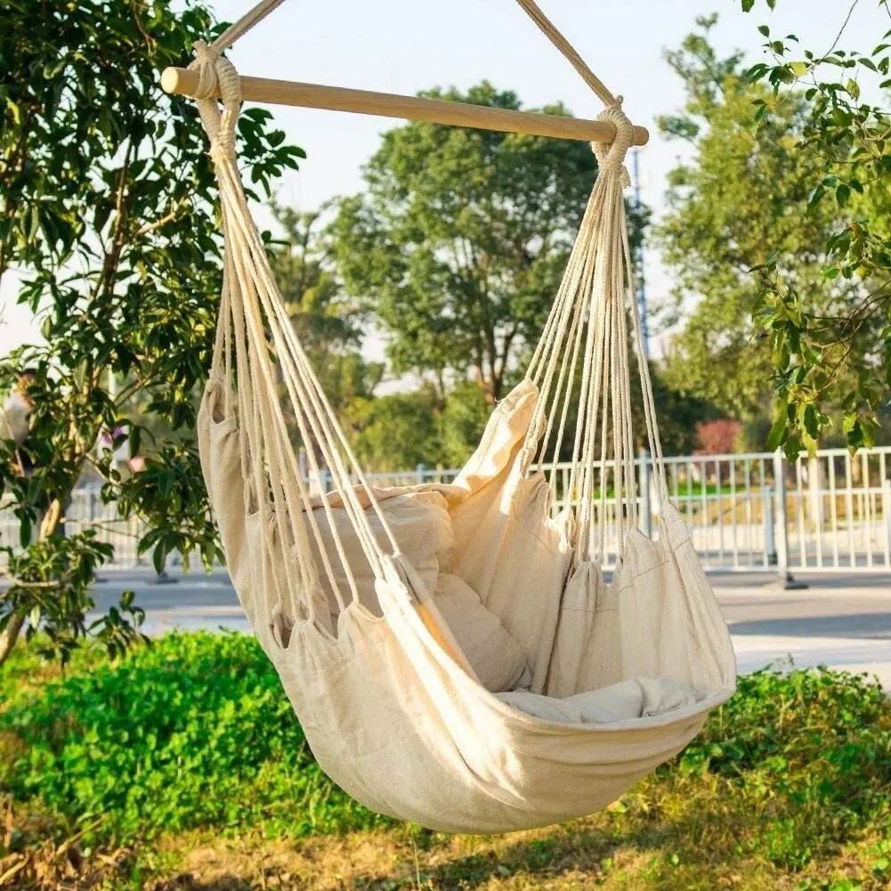 Dropshipping Outdoor Nature Wood White Cotton Hammock