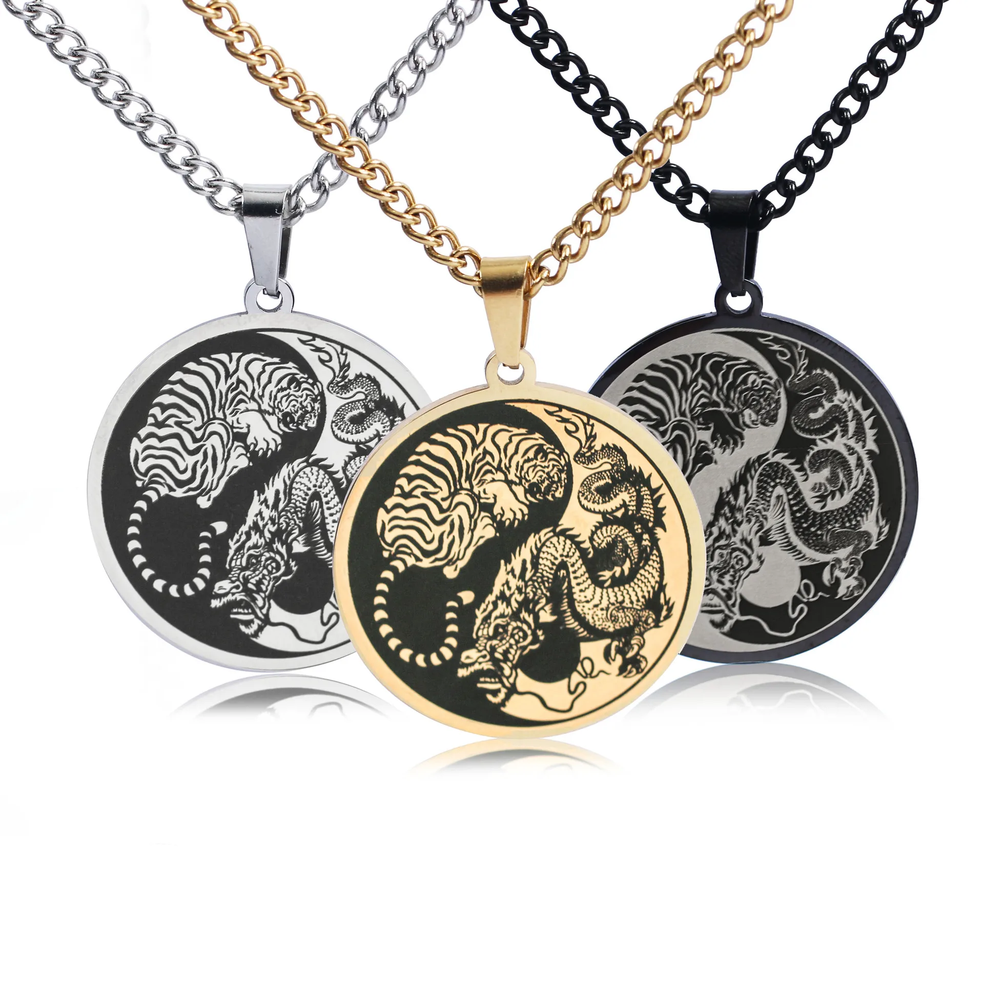 Punk Cool Brave Men Wolf Dragon Necklace Women Men Lucky Jewelry Vintage Tai Chi Yin Yang Pendant