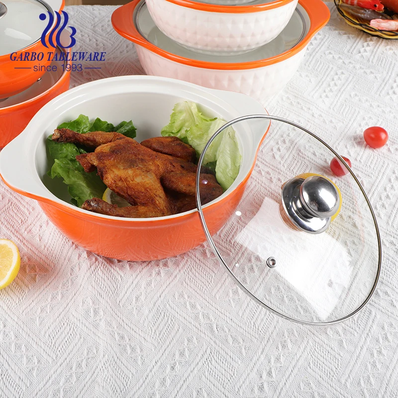 Ceramic Bakeware Set with glass cover baking casserole Dish with Lid Covered Round White Porcelain Casserole Cookware Set