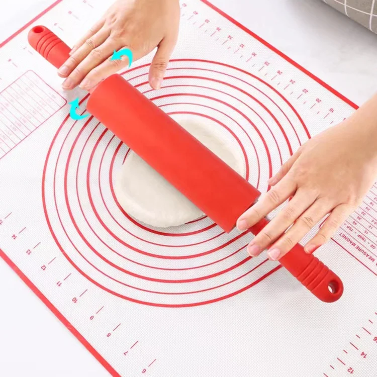 Kitchen Nonstick Silicone Rolling Pin Baking Pizza Dough Rolling Pins with Plastic Handle