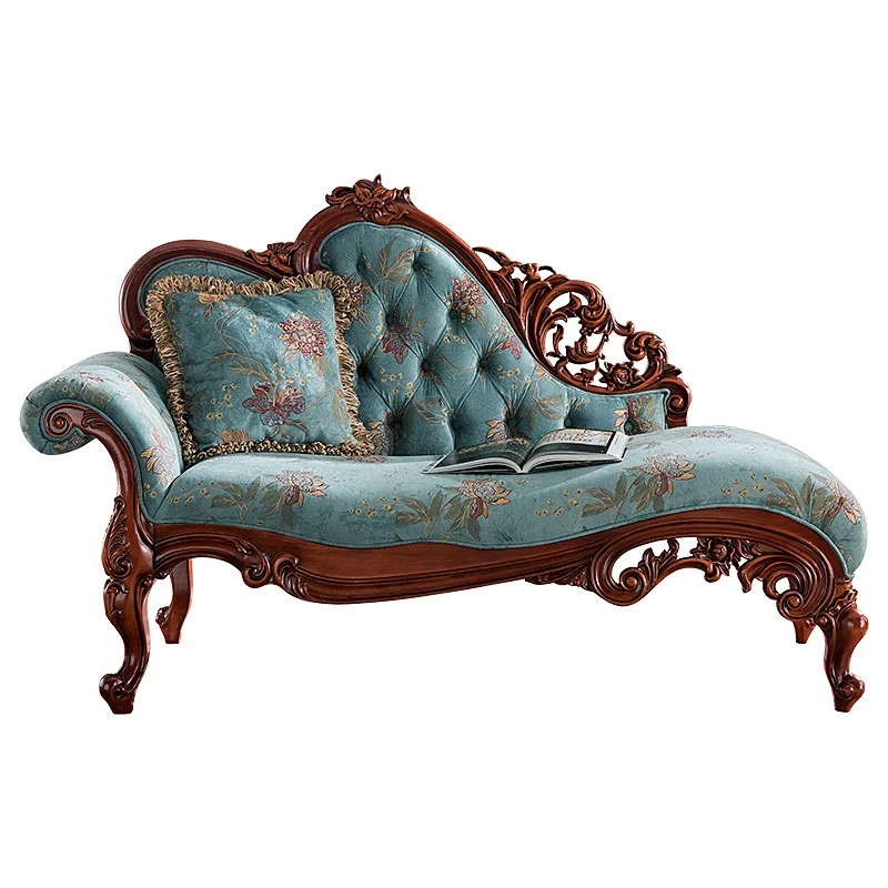 OEM European Style Living Room Chairs Wooden Leather Antique Chaise Lounge Sofa Bench Chair