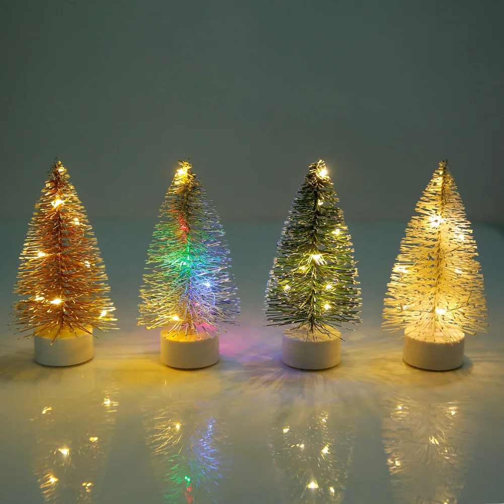 13cm Led Mini Christmas Tree Pine Tree DIY Christmas Decorations Light Up Table Navidad Xmas Ornaments New Year Decor Kids Gift