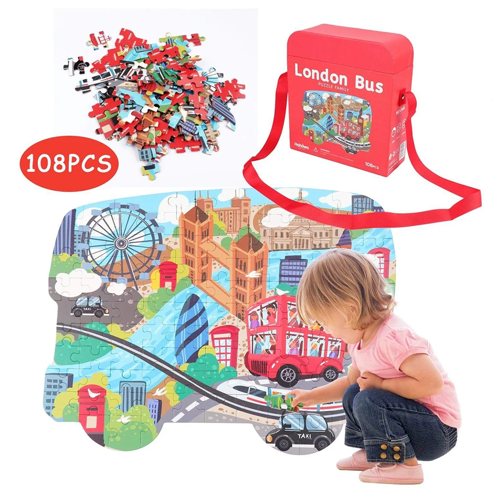 Factory Direct London Bus Baby Art Story Puzzles Toys Shoulder Bag Colorful and comfortable Jigsaw Puzzles