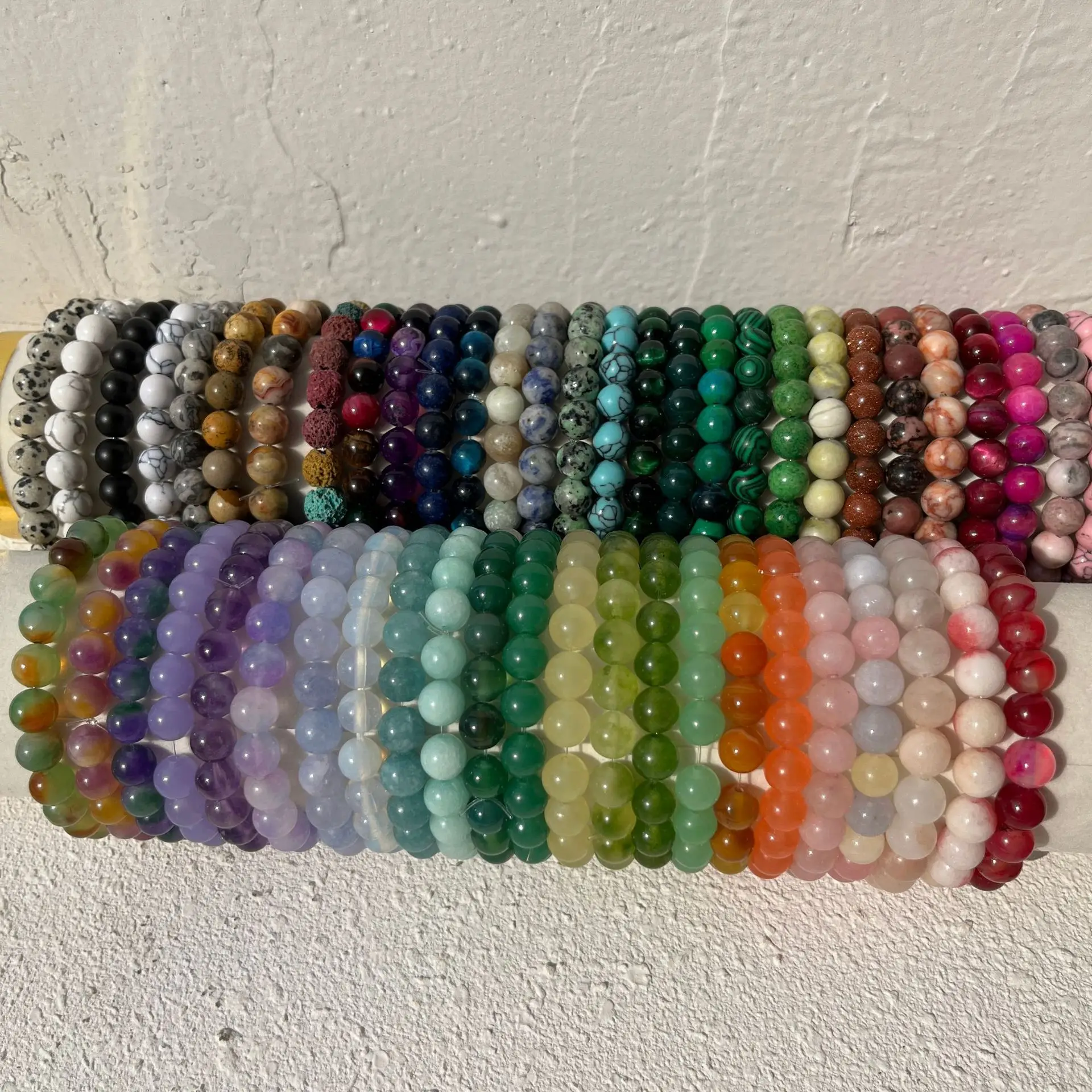 Gemstones Beads Bracelet Fashion Handmade Natural stone bead elastic bracelet  men women Quartz Amethyst Energy healing crystal