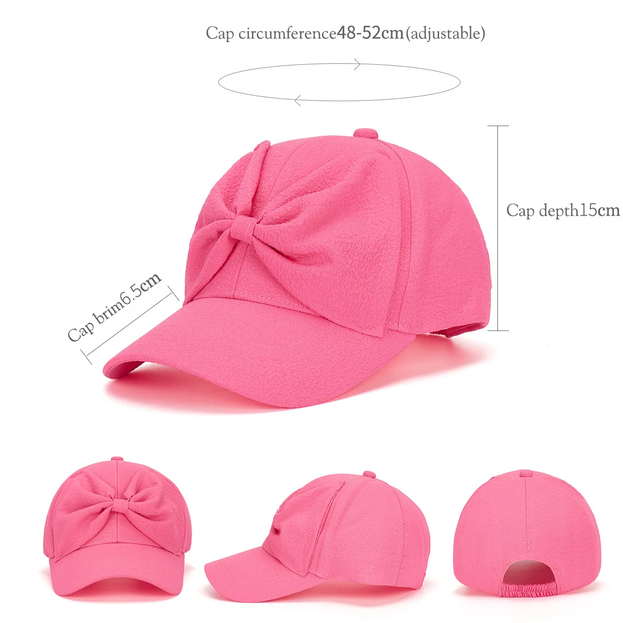 Cute princess girls sweet pink cap spring summer breathable Girls Butterfly knot Baseball Cap