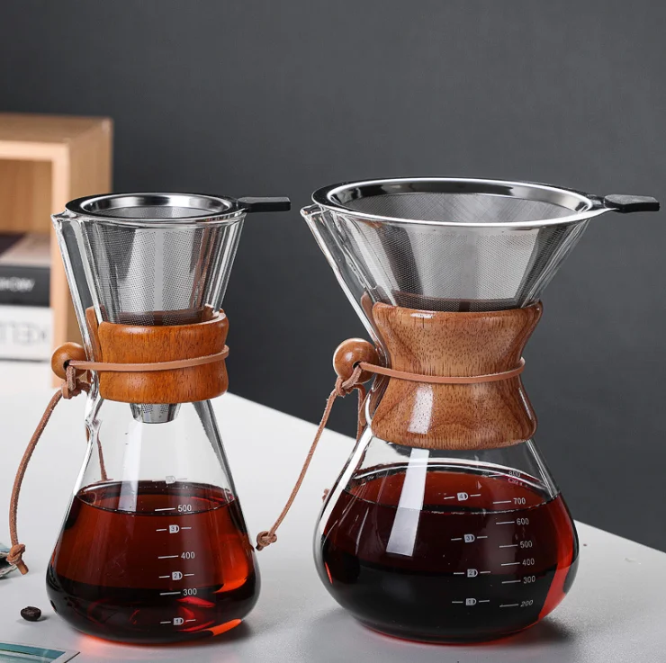 800ml Coffee Dripper Glass Coffee Server Drip Coffee Maker Pot With Wood Handle