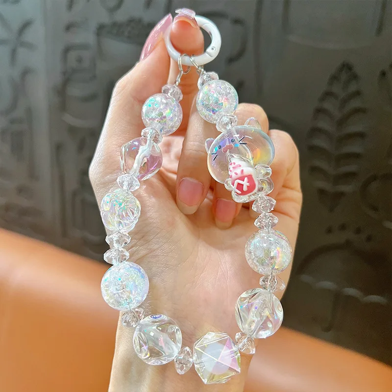 Wholesale  Keychain Beaded acrylic phone chain bracelet Cartoon Keyring Wholesale Gift Soft Keyholer Own Logo Keychains