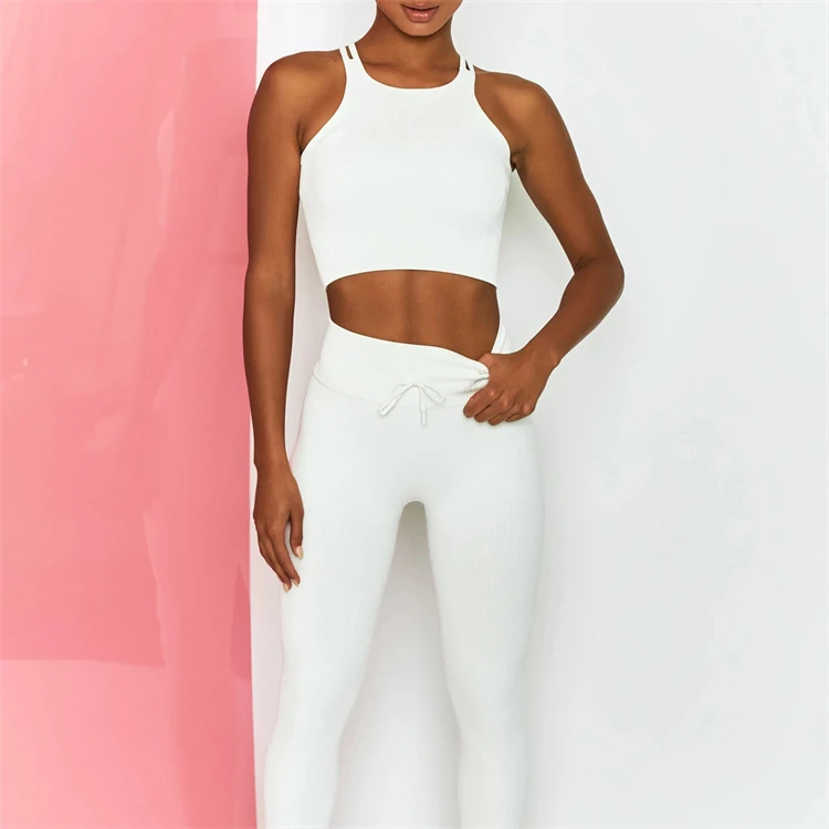 D12510 Fashionable casual yoga sports fitness sleeveless vest high waisted trousers 2 piece set women fall clothing