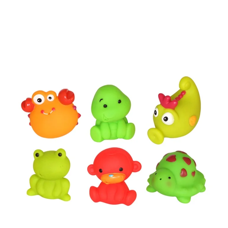 Top Selling Eco Friendly PVC Rubber Animals Turtle Frog Crab Toy For Baby Educational Baby Bath Toys 6 Pack