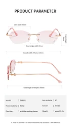 Diamond-Cut Edge Diamond Women Anti-Blue Light Reading Glasses Elegant Fashion Rimless Glasses Gold Frame Pink Lens