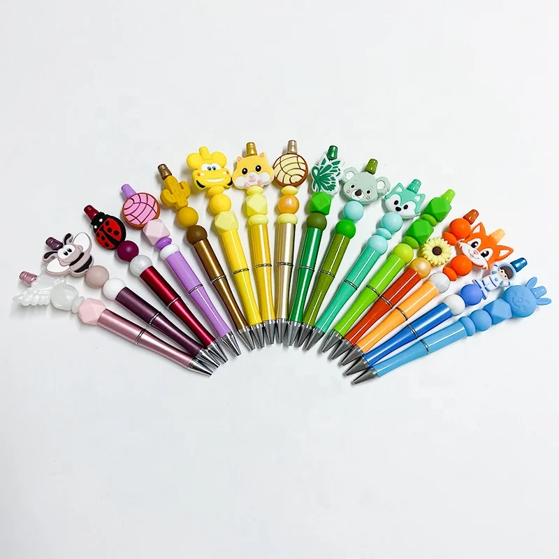 48 Colour Personalized  Ballpoint Pen DIY  focus Bead Pen Plastic Beadable School Office Writing Supplies Stationery  Gift