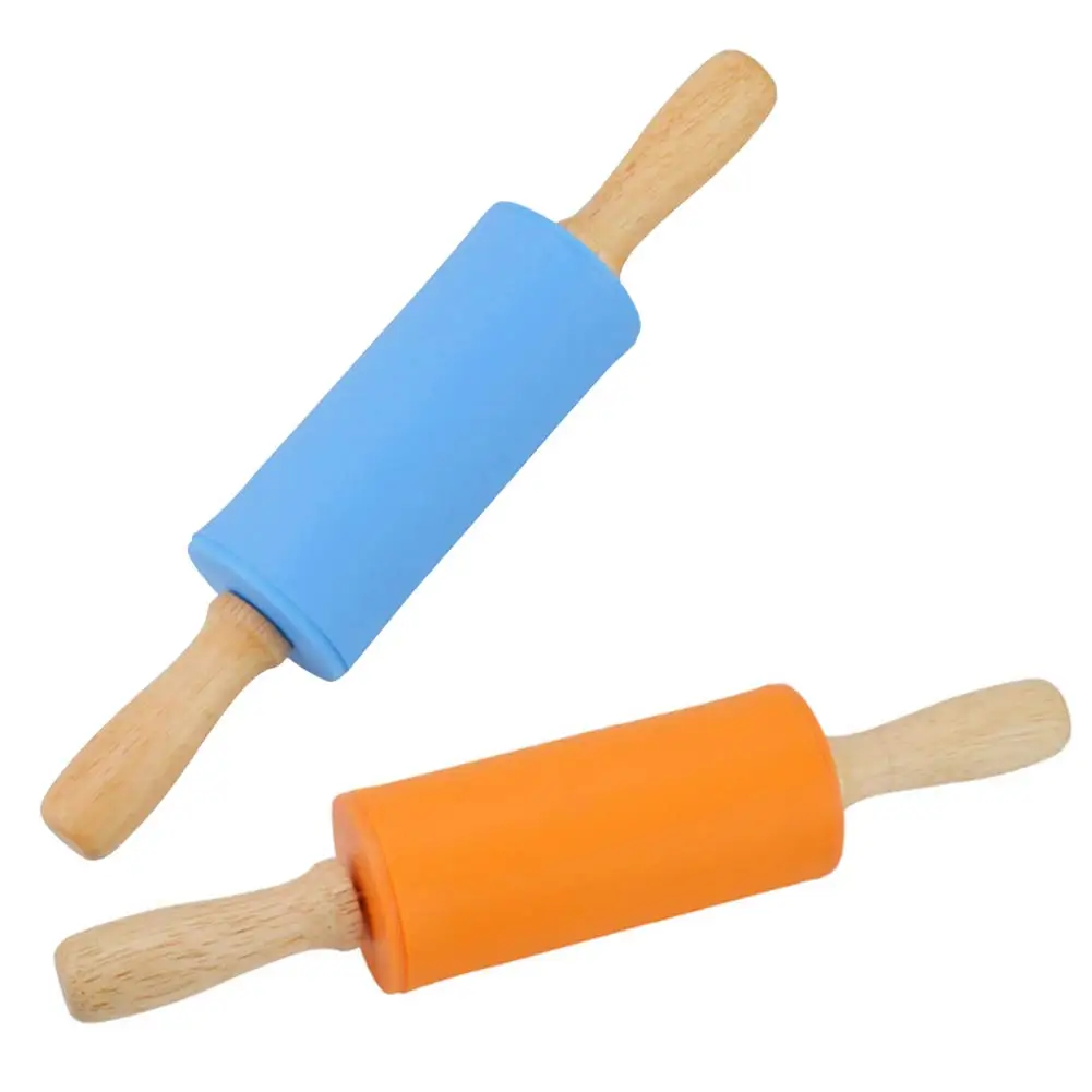 Kids Dough Rollers Baking Tools Supplies Home Kitchen Custom Wood Silicone Pastry Boards Mini Rolling Pin Set With Wooden Handle