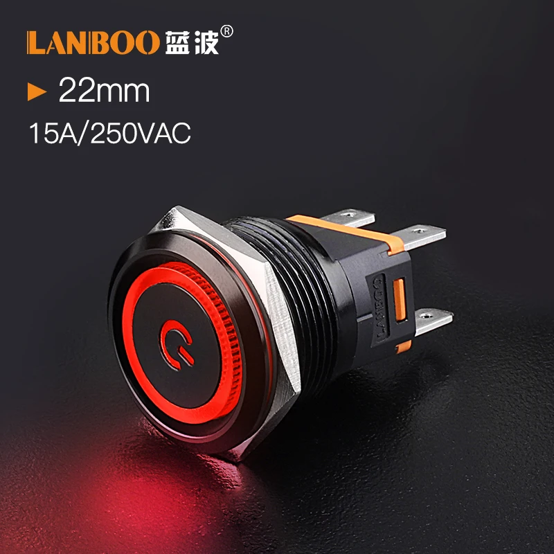 Лучшая цена сейчас LAMBOO 22 мм большой ток 15 A металлический кнопочный переключатель