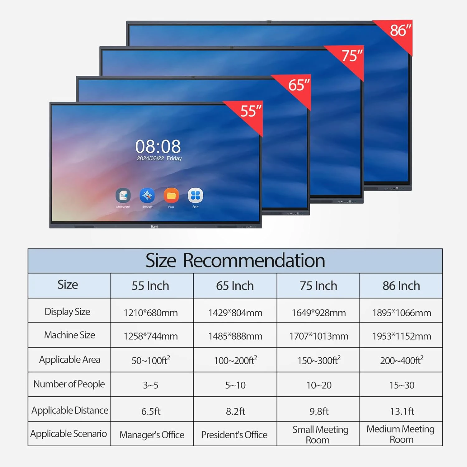 Samidisplay OEM 65 75 85 Inch School Teaching All In One Digital Smart Board Portable Interactive Flat Panel Whiteboard