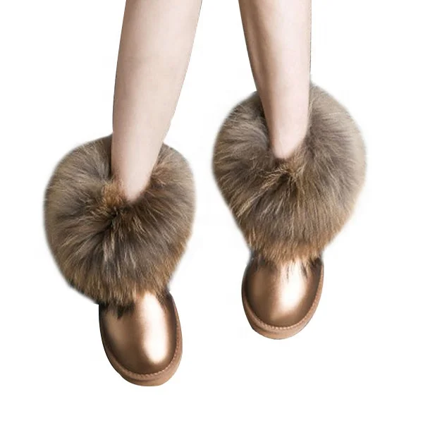 
Wholesale top-selling women and kid winter cow leather boots ladies anti-slip snow boots round 100% real fox fur warm boots 