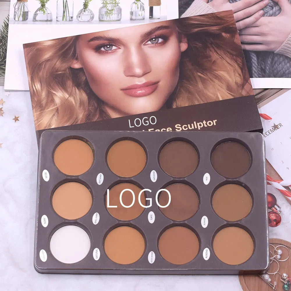 Wholesale Natural 12 Color Vegan Makeup Face Contour Cosmetics Matte Pressed Powder Palette