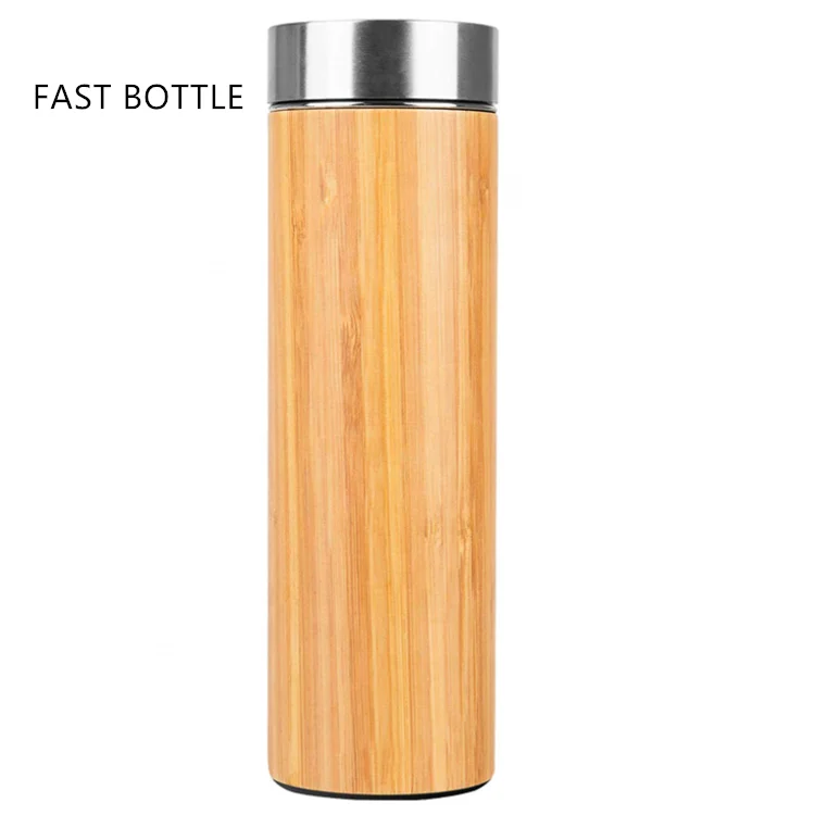 Private label 500ml stainless steel bamboo water bottle 18/8 bamboo tea infuser bottle tumbler for Gift