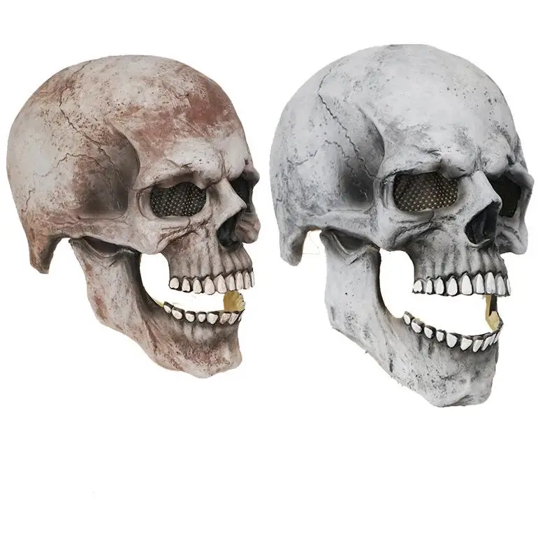 2023 Cheap Halloween horror new moving mouth skull mask head cover mouth moving skull halloween party decoration porp mask