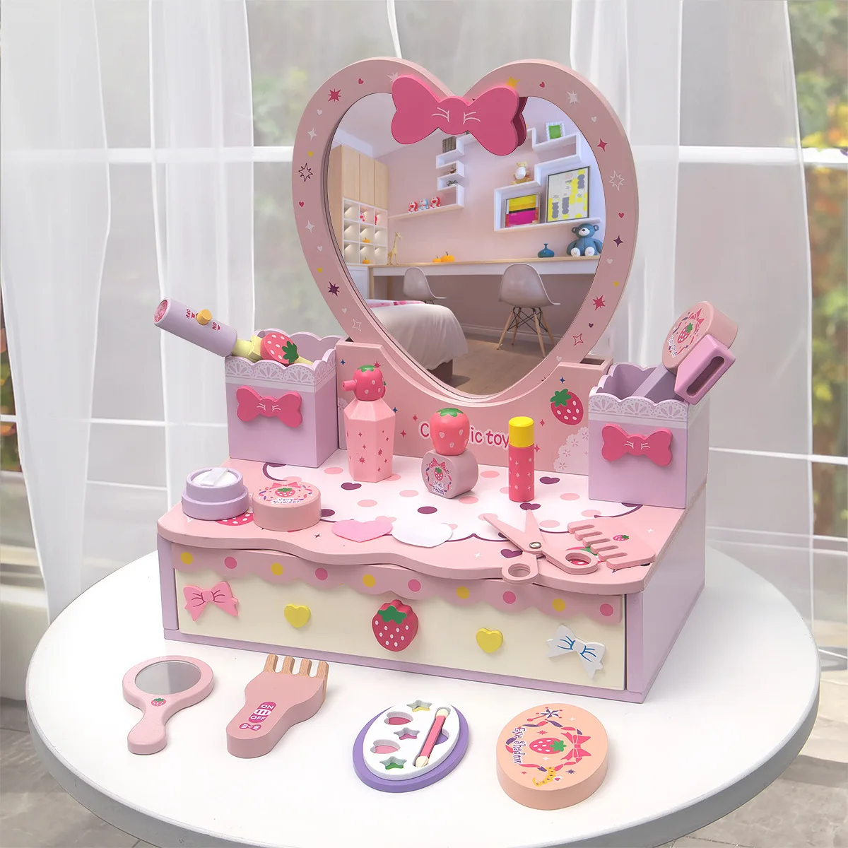 New Early Educational Role Play Girls Dressing Table Toys Montessori Cosmetic Toy Simulation Make Up Set Wooden Toys for Kids