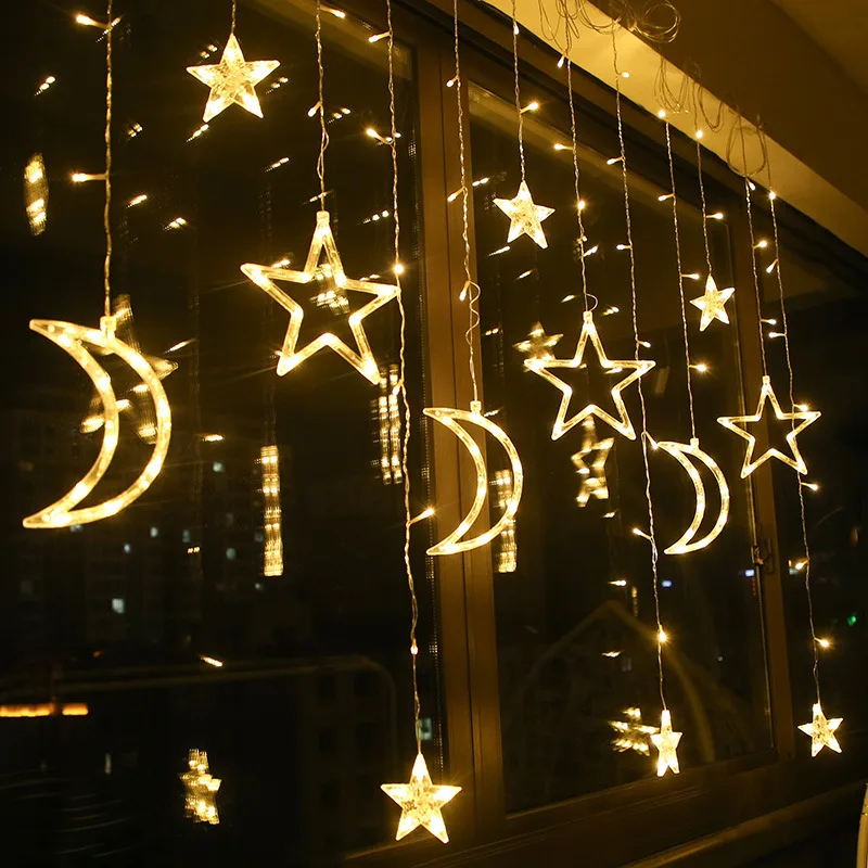 Led Curtain String Lights Factory Outlets Led Big Star Moon String Light For Room Festival Curtain Christmas Light Wholesale