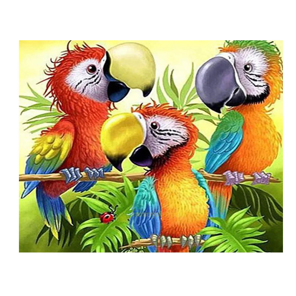 Набор для алмазной живописи 5D, мозаика из страз, наклейка на стену, Раскрашивание по номерам, для взрослых, домашний декор, Мультяшные попугаи, настенное искусство на холсте