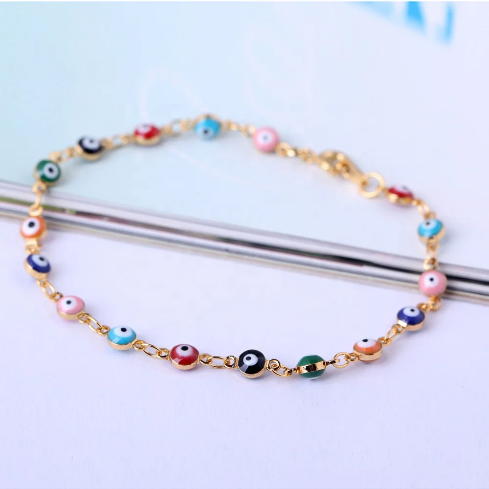 Gold Plated Lucky Mini Bracelet Turkish Murano Colorful and Blue Evil Eye Bracelet Stainless steel Wholesale for Women