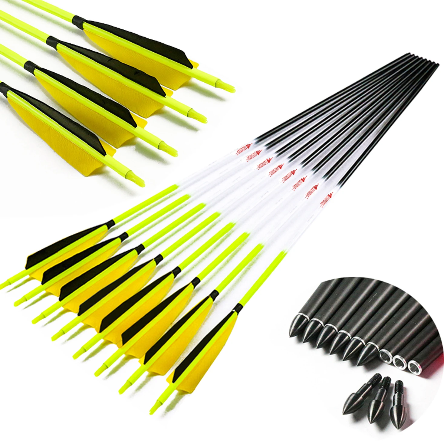 Linkboy Archery Factory Price Yellow Shaft ID 6.2 mm 5' Real Turkey Feather Carbon Arrow For Bow Hunting