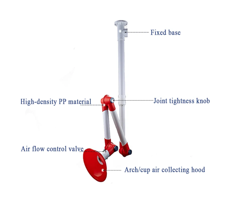 Lab universal fume extraction hood series,spring arm gas fume extractor hood