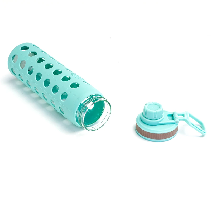 Wholesale custom reusable colorful glass water bottle with silicone sleeve