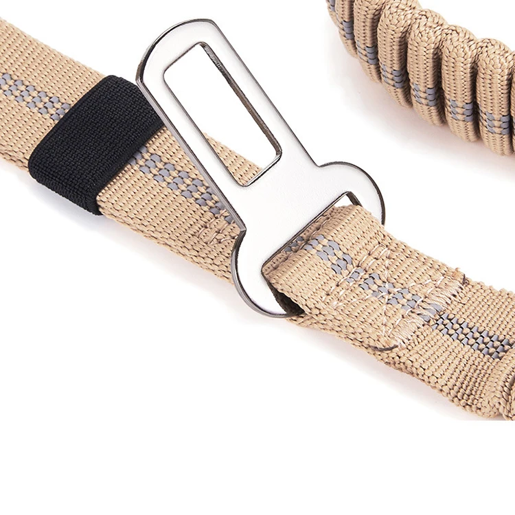 Double Handle Pet Leash Dog Seat Belt Heavy Duty Long Bungee Reflective Custom Logo Multifunction Tactical Frog Clip Dog Leash