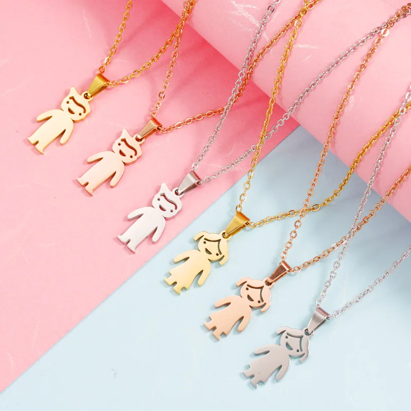 Valentines Day Engraved Name Date Necklace Family Jewelry Personalized Gold Stainless Steel Boy Girl Kids Pendant Necklace