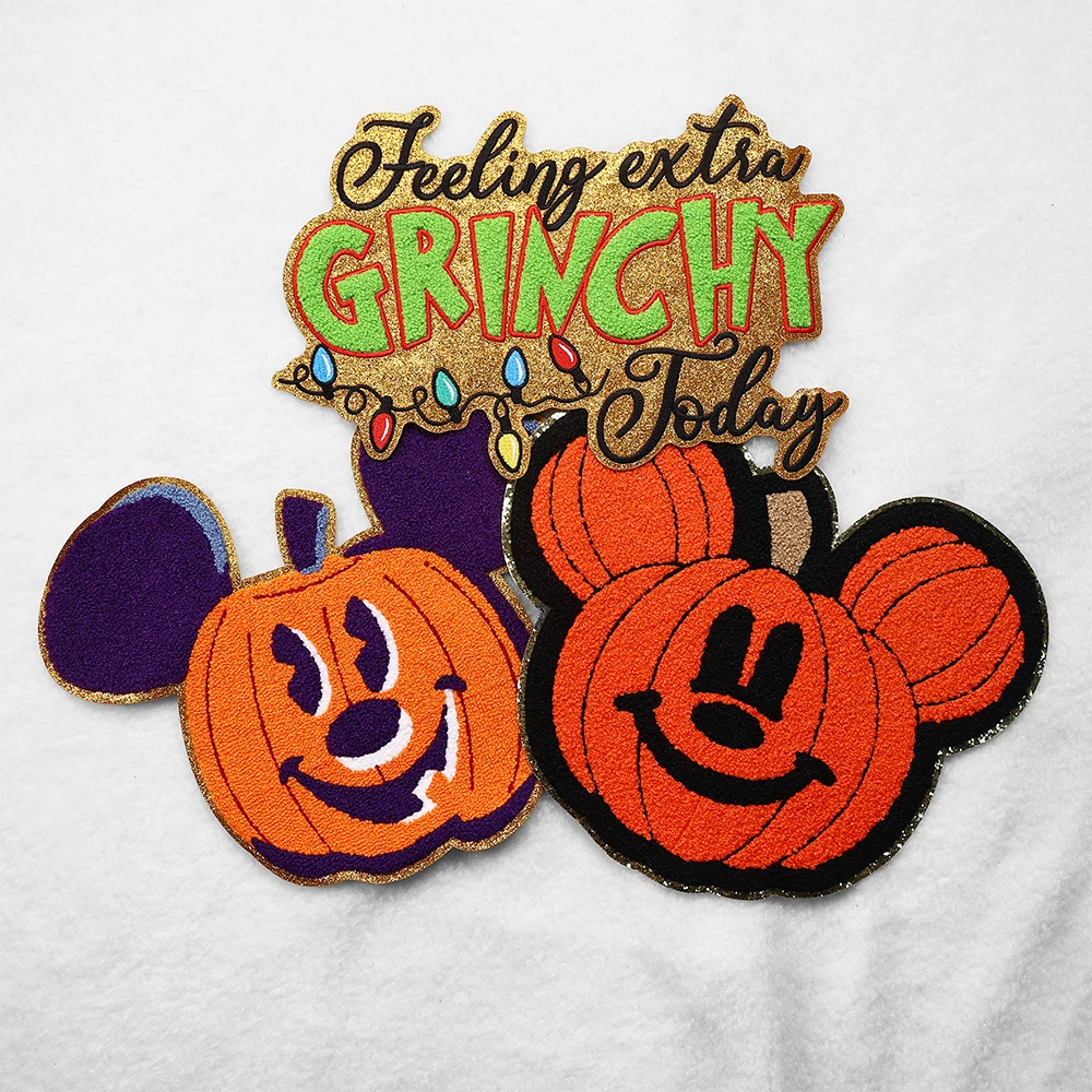 High Quality Cheap Chenille Custom Patch With Glitter Halloween Horror Patches Iron On For Clothing