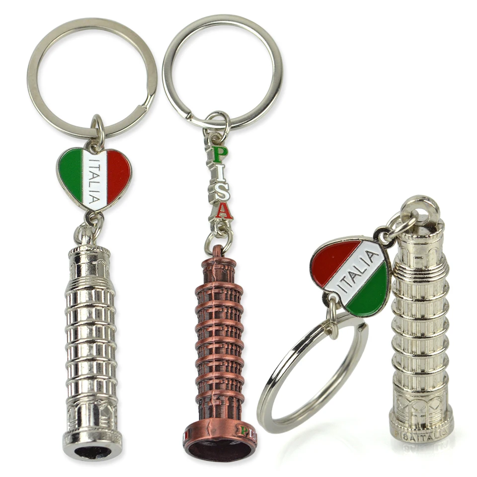 Branding Gift Wholesale Custom Famous Building Vintage Italy Leaning Pisa Tower Keychain Tourist Souvenir 3d Metal Keychain