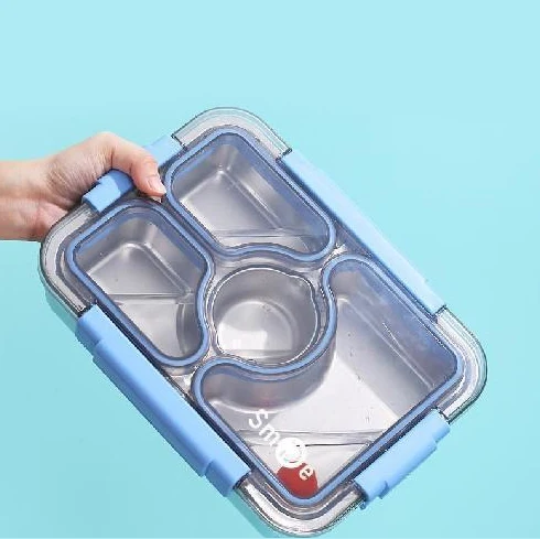 4-Compartment SUS 304 Stainless Steel Tiffin Bento Box Leak-Proof Plastic Lid Takeaway Lunch box for children