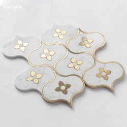 natural marble white carrara Diamond Hexagon Mosaic Tile Polished Brass Marble Tile For Bathroom Floor Tiles