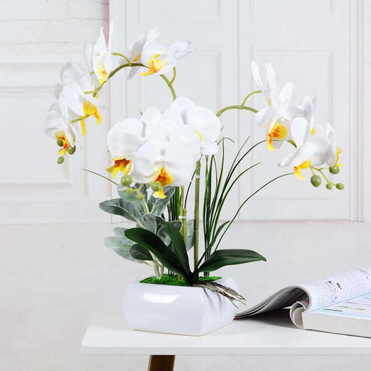 High Quality Artificial Orchid Latex Silk Flowers Bonsai Home Decorative Phalaenopsis Orchid Real Touch Plant Orchid Pot Set