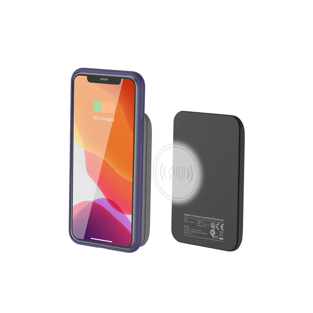 2 in 1 power bank 5000 mAh portable magnetic wireless charger ultra-thin qi wireless charging powerbank for i Phone12 Samsung